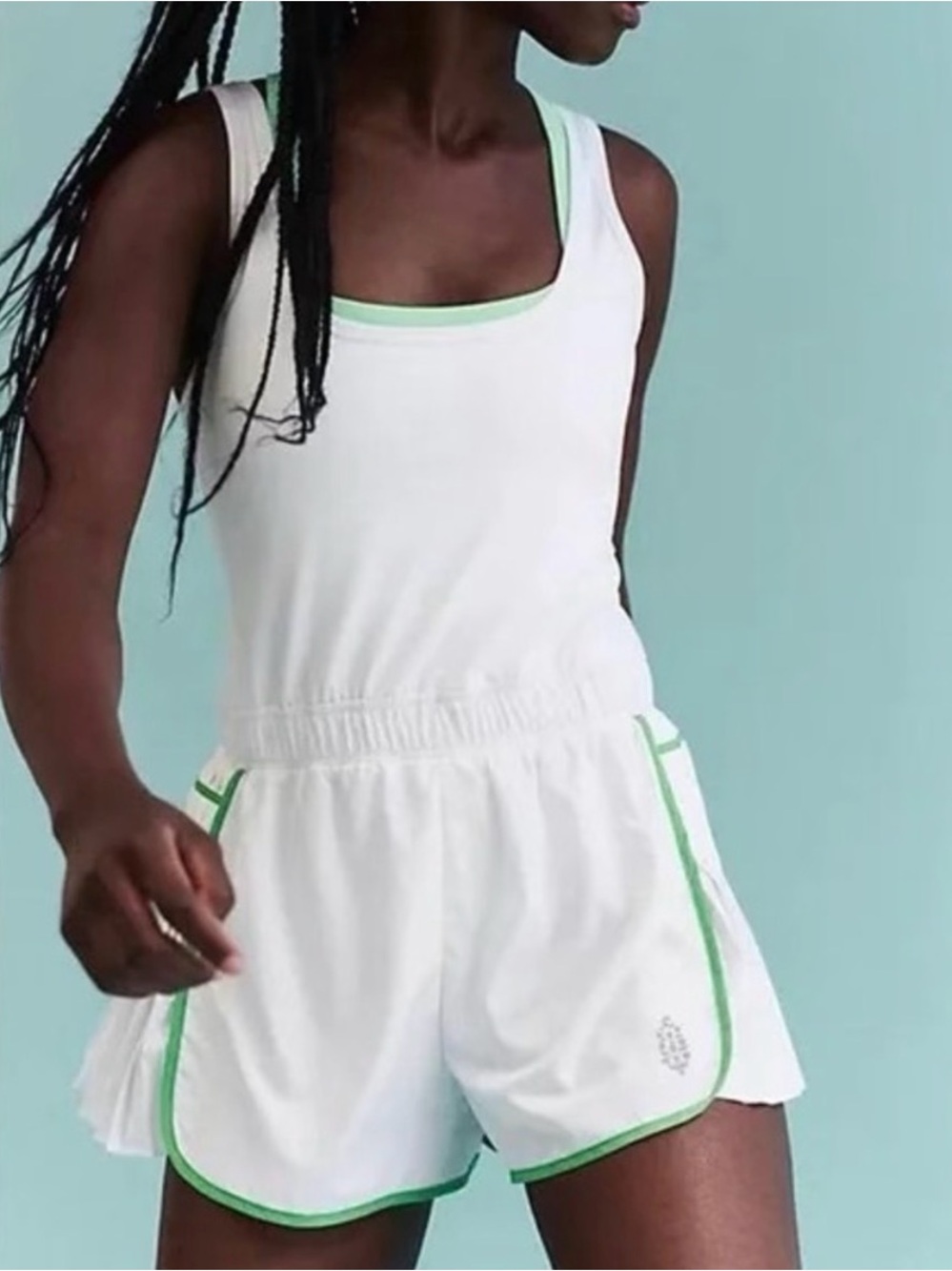 Free People Movement Easy Tiger Tennis Romper Size S Green And White